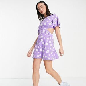 Daisy Street Lavender & White Floral Mini Dress with Cutouts, NWT